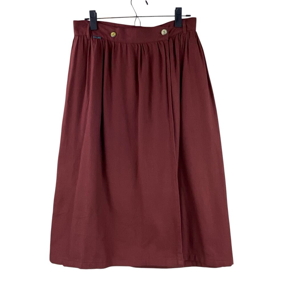 ExOfficio Wrap Midi Skirt Size 10 100% Cotton Hidden Pocket Travel Burgundy